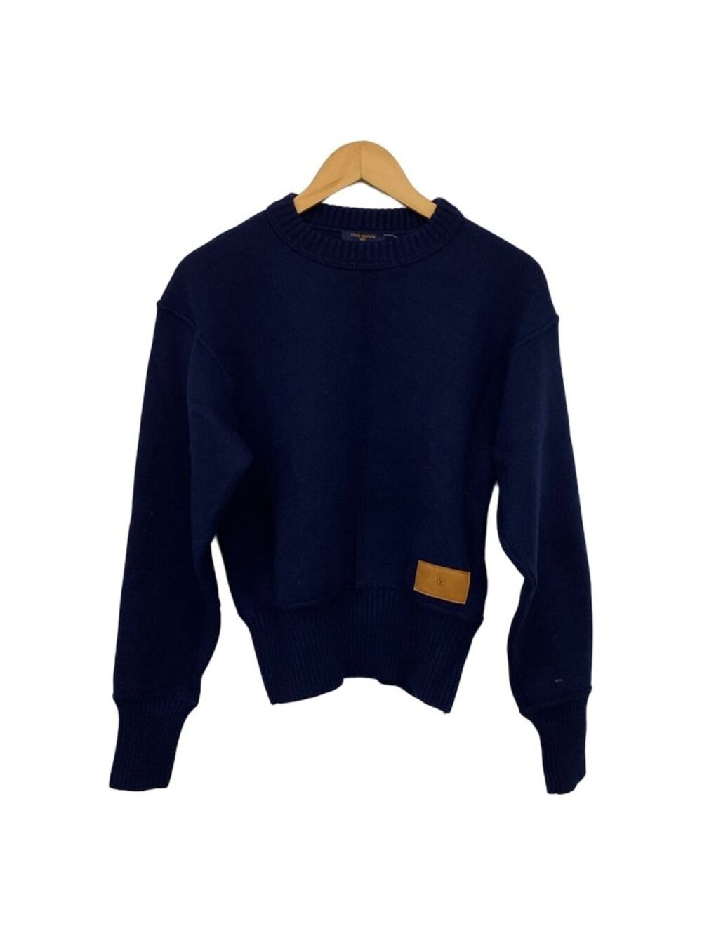 Louis Vuitton Long Sleeve Sweater Navy Leather Patch Cashmere XS